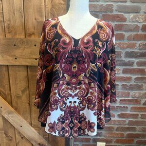 Paparazzi 2X Sheer Baroque Print Flowy Poncho Style Tunic Top | Mystical Boho